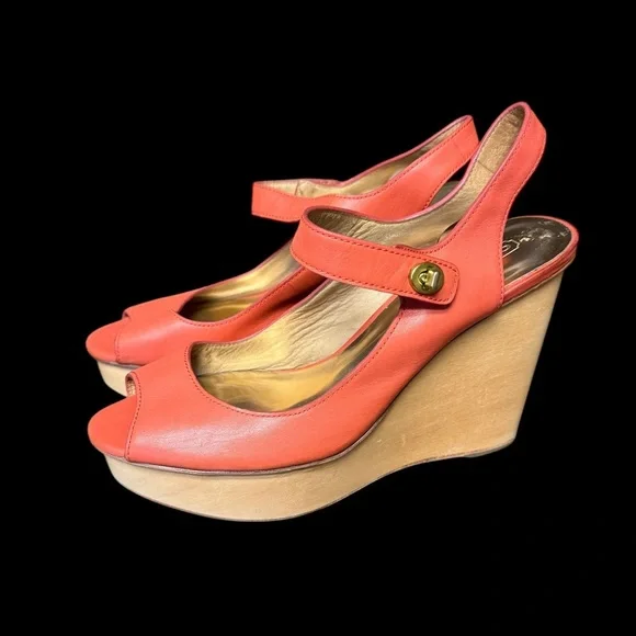 COACH Coral Leather Wooden Platform Wedge Heels Women’s Shoes Size 9.5 B - Picture 5 of 10